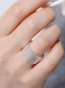 Anillo hueco de plata de ley 925 para mujer, joya de moda para boda y compromiso, anillo de malla