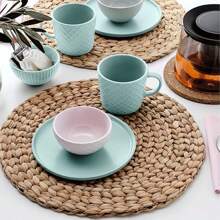 1/4 件天然编织葫芦餐垫、圆形餐垫、藤条餐垫、水葫芦手工编织餐垫、编织餐垫套装、餐盘耐热/防滑桌垫,适用于家庭餐厅和餐厅、家居用品、时尚装饰杯垫,具有耐用表面保护,适合现代和传统家居装饰 - 駝色 - 查看 12