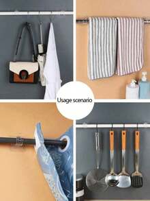 8件/4件/20件/16件/10件/2件免钻窗帘杆支架，自粘式窗帘杆固定器，无钉可调节窗帘杆挂钩，浴室浴帘环，壁挂式挂钩，重型厨房浴室门粘钩，一次性使用，适用于家庭、客厅、卧室、厨房、浴室、酒店。白色/透明色随机