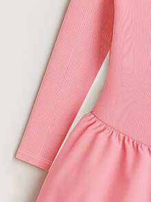 1pc Spring/Autumn New Girls Dress, Girls Round Neck Long Sleeve Pink Dress, Teenage Fitted Comfortable Warm Childrenswear, Girls Casual Daily Soft Skin-Friendly Clothing - Pink - View 4