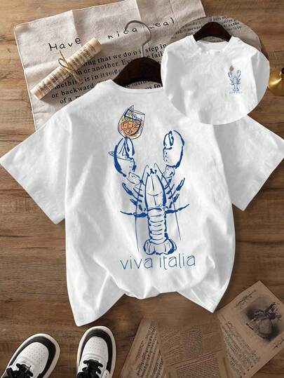 Women's Summer New Simple Coconut Tree Beach Print Leisure Vacation Style Loose Versatile Round Neck Short Sleeve T-Shirt Fashionable Daily Tops Suitable For Daily Vacation Wear