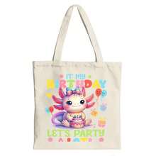 Happy Birthday Axolotl With Cake And Balloons Canvas Tote Shoulder Bag - 米色 - 查看 1