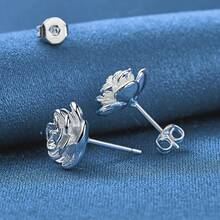 925 纯银镀玫瑰耳环 - 不含过敏原 - 优雅百搭 - 适合日常佩戴和派对 - 生日 - 感恩节 - 圣诞节 - 情人节珠宝礼物 - 銀色 - 查看 4