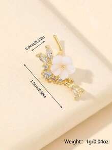 1 chiếc khuyên mũi hình hoa dành cho nữ, kiểu dáng gợi cảm/tối giản, đính đá Cubic Zirconia, phù hợp cho kỳ nghỉ/hàng ngày, phụ kiện thời trang cho mọi mùa. - Hoa tai mũi màu trắng - Xem 4