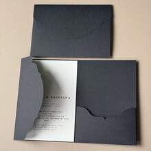 10/20/25个三折口袋式婚礼邀请函信封，订婚、15岁生日、洗礼等简约邀请函信封，DIY邀请函，5*7英寸邀请函，口袋式邀请函，定制邀请函，新款设计信封 - 黑色 - 查看 6