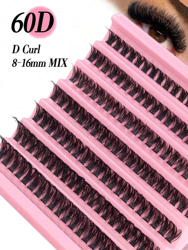 60D Fluffy Curly Eyelash Extension, 7/10 Rows, 8-16mm Mixed Length, 140/200 Pieces, 0.07mm D Curly Hair, Waterproof, Mink Hair, European And American Natural 3D Style, Portable, DIY, Suitable For Daily Makeup And Important Occasions