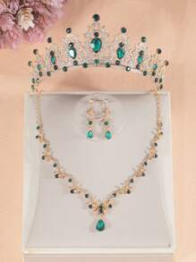 Set di 4 collane per principessa adolescente, set di collane con corona in cristallo, accessorio per capelli da festa per bambini, cofanetto regalo di corona di lusso, accessori da sposa e matrimonio, adatti per festival, regali, gala