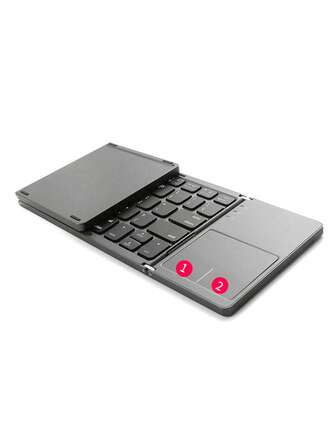 B033PLUS 折叠式蓝牙键盘，口袋大小便携迷你无线蓝牙键盘，带触摸板，兼容安卓、Windows、PC、平板电脑 - 深灰色