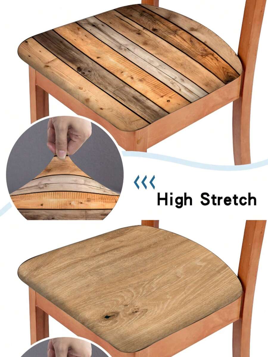 Funda para cojín de asiento, funda de silla con estampado de madera, elástica, extraíble y lavable, funda antifouling para silla, adecuada para sala de estar, comedor, dormitorio, estudio, oficina, hotel, tienda, exterior, boda, banquete, fiesta