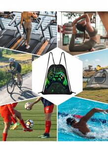 Kids' Fun Pattern Drawstring Bag - Teens Sport Gym Swim Travel Work Hiking Daypack Bag, Lightweight & Durable, Cute Designs Basketball,Game Print - Perfect For School, Sports, Travel, And Toy Storage