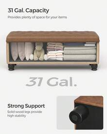 Storage Ottoman, Storage Bench, Tufted Entryway Bedroom Bench, 17.7 X 46.5 X 17.7 Inches, Hinges Easy Lid Operation, Wooden Legs, Synthetic Leather, Loads 330 Lb, Coffee Brown ULOM071K01,8059557 - 亮橙色 - 查看 9