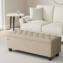 Storage Ottoman, Storage Bench, Tufted Entryway Bedroom Bench, 17.7 X 46.5 X 17.7 Inches, Hinges Easy Lid Operation, Wooden Legs, Linen-Look Cover, Loads 330 Lb, Camel Brown ULOM070K01,8059561 - 卡其色 - 查看 7