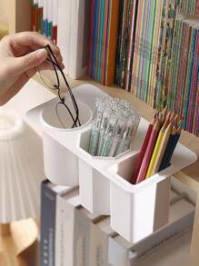 1 pezzo Scatola portaoggetti multifunzionale adesiva con tre scomparti, portapenne da scrivania, per forniture scolastiche, per il ritorno a scuola