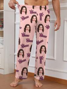 Customized Men's Pajama Pants, Novel & Unique Personal Photo Or Couple Face Print, Holiday Theme - Multicolor - View 3