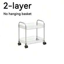 2/3/4 层带吊篮的滚动推车，透明多功能储物手推车，带手柄和轮子，移动收纳架，适用于办公室、浴室、厨房和客厅，非常适合零食、调味品、化妆品、书籍、食物、家居用品 - 透明 - 查看 9