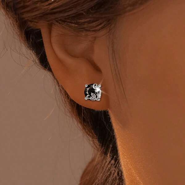 1 Peça Brinco de Pino em Estilo Geométrico Circular de Grama Marinha com Zircônia em Prata 925 de Design Único e Elegante, Adequado para Festa, Uso Diário, Férias