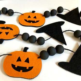 1Pc Halloween Pumpkin And Witch Hat Decorations - Fiery Yellow Pumpkin And Black Witch Hat With Black Beads, Perfect For Halloween Party Decorations, Halloween Party Decorations | Horror Theme Decorations | Cloth Decorations, Halloween Decorations Gift