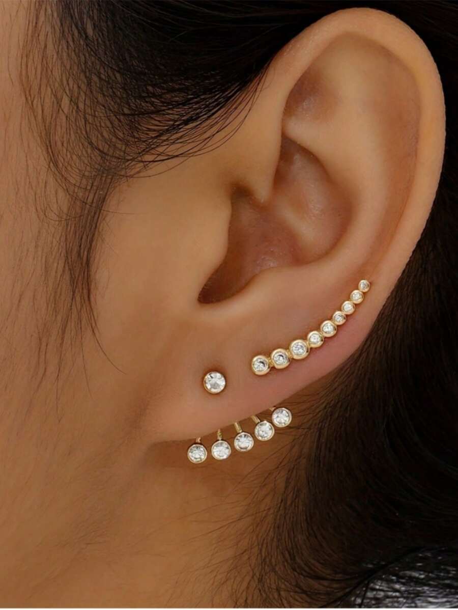 3 件时尚简约不对称水晶耳钉套装，适合女性日常佩戴、婚礼、派对