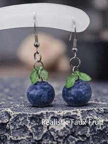 1 Pair Cute & Fun Realistic Blueberry Earrings, Suitable For Women's Everyday Or Vacation Outfits - Màu xanh lam - Xem 1
