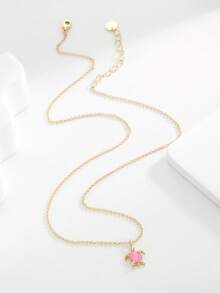 Charm-In 1 件 18K 镀金铜镶嵌红色澳大利亚蛋白石海龟吊坠项链