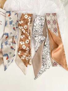 4 件套女士黑色真丝围巾、颈巾和发带，适合日常发饰、包装袋、礼物和装扮头带，适合女性、学校用品、大学