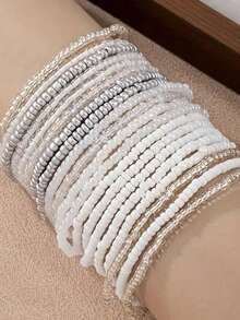 Set de 20 piezas Brazaletes elásticos apilables con cuentas de estilo bohemio y degradado de color para uso diario - Multicolor - Ver 4