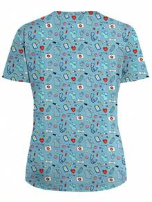 2 Pocket Women's Scrub Top, Suitable For Healthcare Professionals - Soft, Breathable, Practical Scrub Shirt For Hospitals, Dental Clinics, Salons And Facilities, Nurse Workwear - Blue - View 2