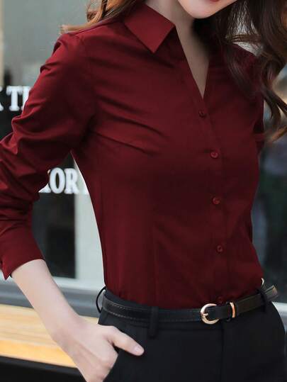 Blusa burdeos de cuello en V para mujer, parte superior formal de oficina de manga corta, nuevo diseño de primavera, otoño e invierno 2025