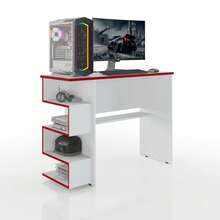 Elite Gaming Computer Table – Compact Desk With Side Niches – Ideal For Study, Work Or Games – Assorted Colors - Đỏ và trắng - Xem 2