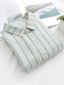 Women's Autumn/Winter New Striped Shirt, Regular Fit, Versatile Color, Button Front, Loose Shirt Collar, Comfortable, Casual, Commute, Suitable For Daily Casual Wear, Autumn/Winter Versatile Base Layer Shirt