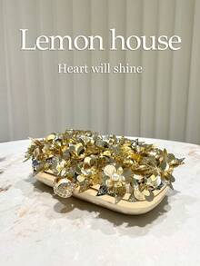 1 件女士奢华闪亮花卉亮片装饰晚宴手拿包，时尚优雅的派对、婚礼、正式活动手提包，配有可拆卸肩带，是送给女士的最佳礼物 - 金色 - 查看 5