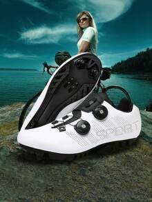 专业骑行鞋，MTB越野户外山地自行车鞋，男女通用，适用于各种地形自行车运动鞋，防滑耐磨，轻便透气，可调节双旋转扣，GL美观时尚，徒步鞋 - 白色 - 查看 6