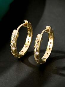 Summer 14K Gold Plated Star Shine Hoop Earrings For Women Cubic Zirconia Celestial Chunky Hoops Earrings Gold Earrings For Women Fashion Accessories Graduation Gift Fall Earring Christmas Earring