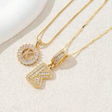 Letter Necklace Bling Dainty Necklaces Chunky Custom Name Necklace Personalized Round Circle Pendant Zirconia Letters Name Crystal Jewelry Gifts For Women - Gold - View 29