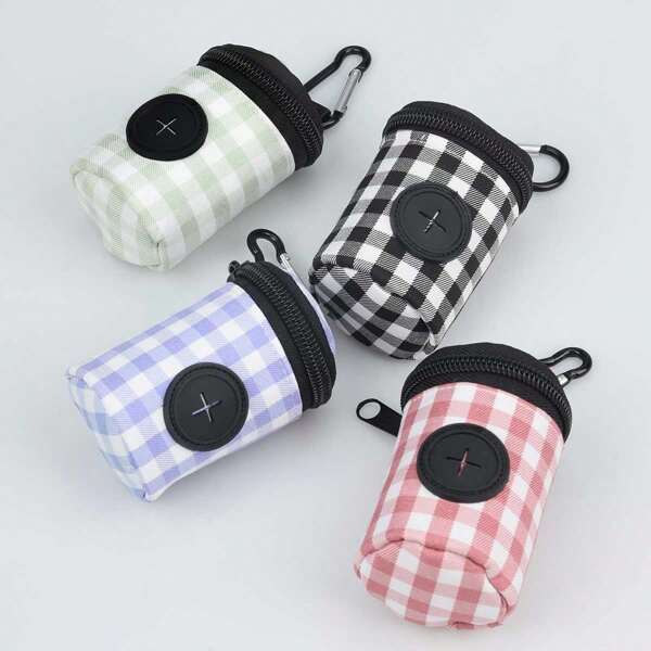 Supet 1pc Outdoor Dog Walking Poop Bag Holder, Fashionable Plaid Pet Waste Bag, Durable Polyester Material Dispenser Bag, Pet Excrement Bag, Ideal Outdoor Tool For Pet Owners
