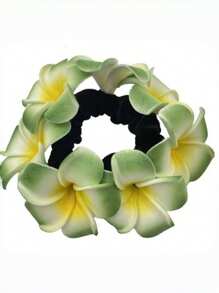 1pc New Girls Faux Foam Flower Hair Scrunchie,Hawaii Daisy Flower Elastic Hair Ties, Suitable For Bun, High Ponytail, Ponytail Holders, Hair Elastics, Hair Rubber Bands, Hair Bobbles