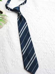 1 件海军蓝条纹弹性无领带，休闲日常穿着，适合 JK 校园风格和街头服饰