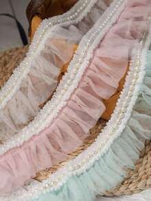 1件2码珍珠荷叶边蕾丝刺绣饰边，DIY手工袖领布料配件 - 彩色 - 查看 1