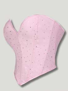 可爱粉色亮片水钻抹胸，鱼骨紧身胸衣，女士塑身衣，适合日常穿着、节日、圣诞礼物，女士紧身露脐塑身衣 - 粉色 - 查看 7