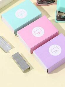 Three Color Morandi Stapler Stapler Storage Box Mini Set. 3.9 * 2.7cm Compact & Adorable, Great For Office, Classroom & Home. Ideal For Binding Docs, Small Packaging. Easy Storage & Portability, Back To School Essential.