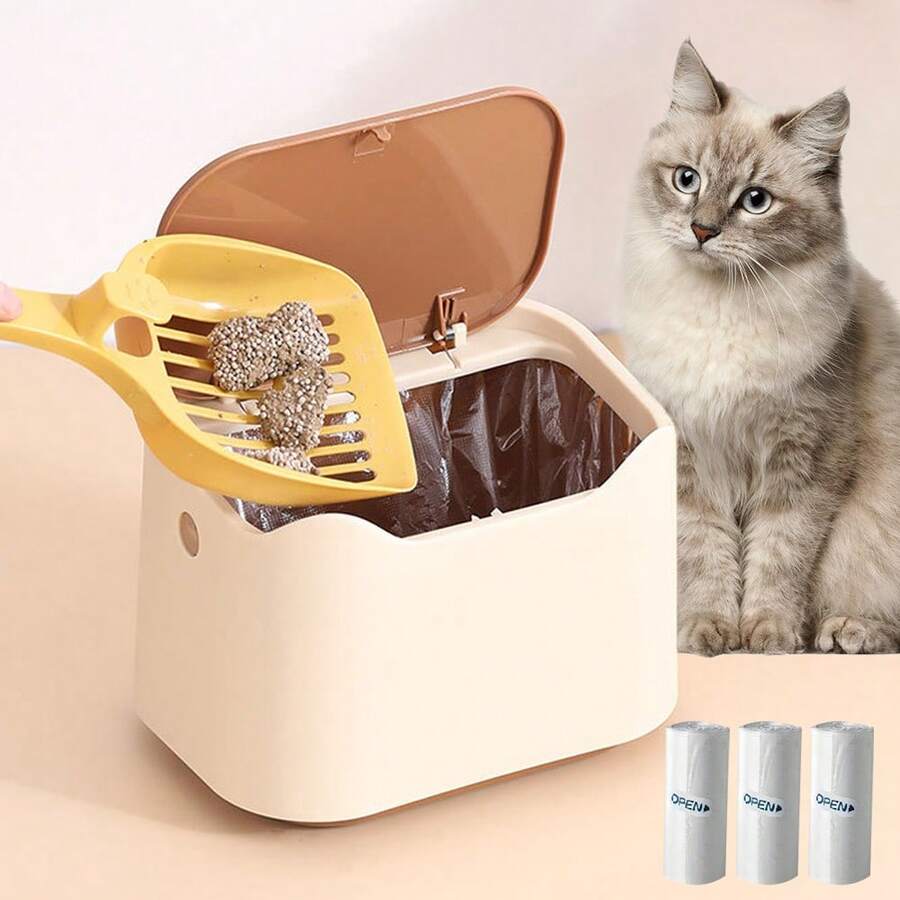 1 Set Mini Basurero Cerrado para Mascotas con Tapa y Bolsas de Basura, Diseño Compacto de Apertura a Presión para Limpieza de Mascotas, Adecuado para Todas las Estaciones