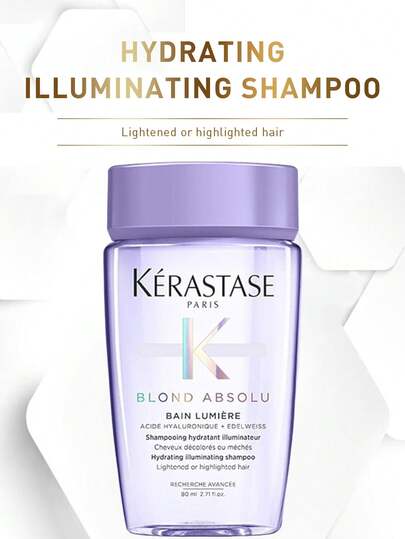 Kérastase BLOND ABSOLU Radiance Moisturizing Shampoo 80ml, Infused With Hyaluronic Acid And Snowflower Extract, Enhances Hair Shine, Deeply Hydrates, Leaves Hair Soft And Lightweight, Especially Suitable For Bleached Or Highlighted Hair.