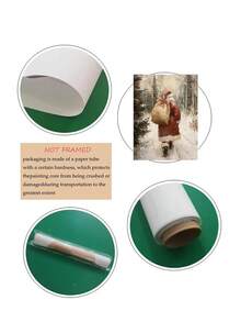 1pc Vintage Santa Claus Sketch, Santa Claus Backpack Wrapped Canvas Poster, Retro Santa Wall Art, Vintage Santa Reindeer Print, Rustic Christmas Printables, Santa Claus Painting, Bedroom Decor, Living Room Decor, Office Decor Home Decor Christmas Decorations