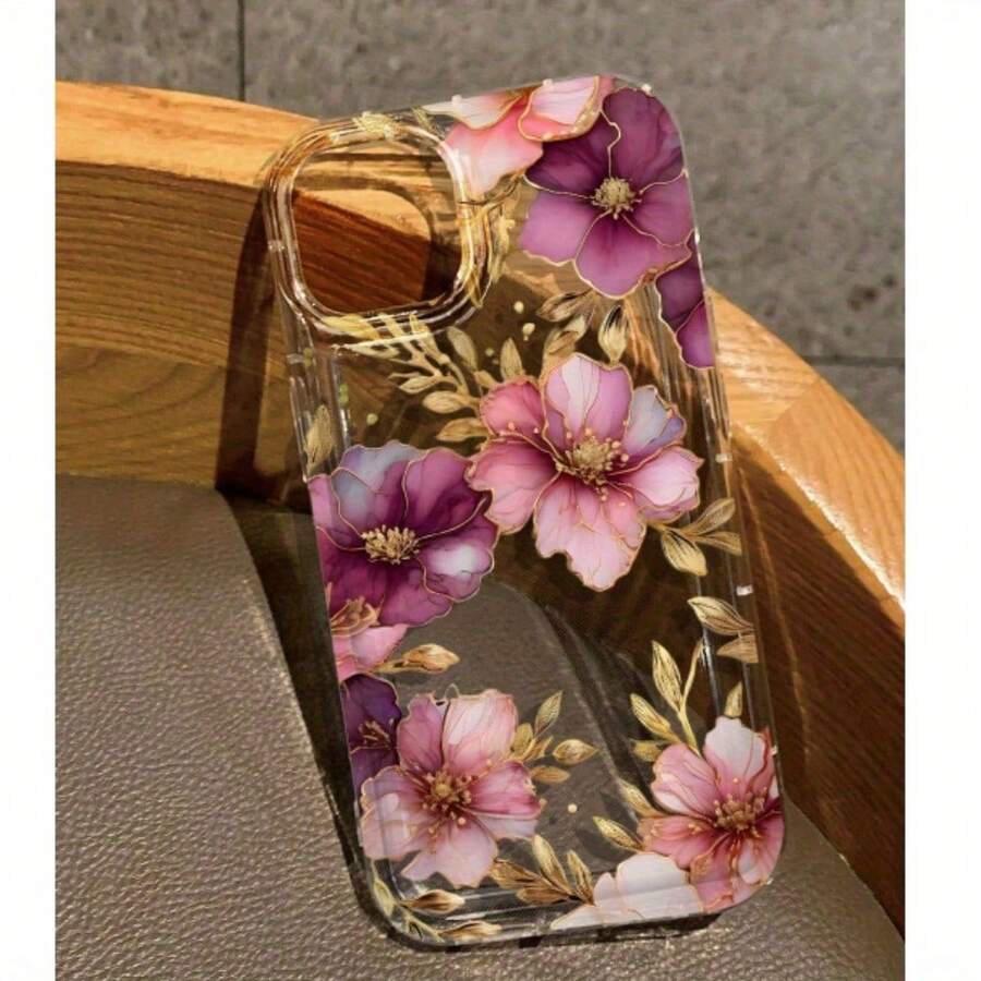 Purple Red Flower Transparent Anti-Fall Mobile Phone Case, Suitable For Apple 16 15 14 13 12 11 Plus Pro Max Series Mobile Phone Cases, Holiday Gifts, Birthday, Girlfriend, Boyfriend, Friend Or Yourself,Suitable For 17 Air - 無色 - 查看 1