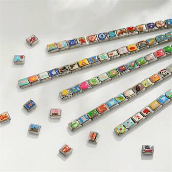 100 Pieces DIY Stainless Steel Bracelet 5/108/18/30/36 Pieces Random Italian Style Bracelet Sets, Multiple Pendants Piercing Tools, 9 Mm Modular Pendant Bracelet Link Handcrafted DIY Jewelry / Factory Direct