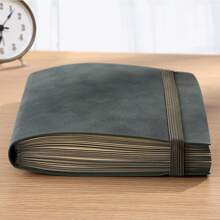 1pc Thickened Diary Notebook A5,Pu Leather,128 Sheets And 256 Pages Simple Design College Student Notepad,School & Office Supplies(Blackish Green)