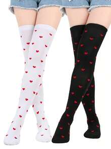 1/2 Pairs Girl's Cute Heart Knitted Thigh High Socks, Spring & Autumn - Multicolor - View 13