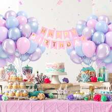 25/35/50pcs Pink, Blue, Purple Balloon Set, 10inch Latex Balloons, Frozen Mermaid Style Balloons With Confetti Balloons, Suitable For Mermaid, Snowflake, Birthday Gender Reveal Party Decorations - Multicolor - View 5