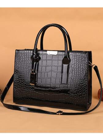 New Crocodile Embossed Handheld Tote Bag With Accessories