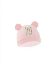 1 pieza Gorro para bebé recién nacido, estampado de unicolor, diseño con orejas, cálido y protector, accesorio casual y lindo, adecuado para actividades al aire libre - Rosa - Ver 7